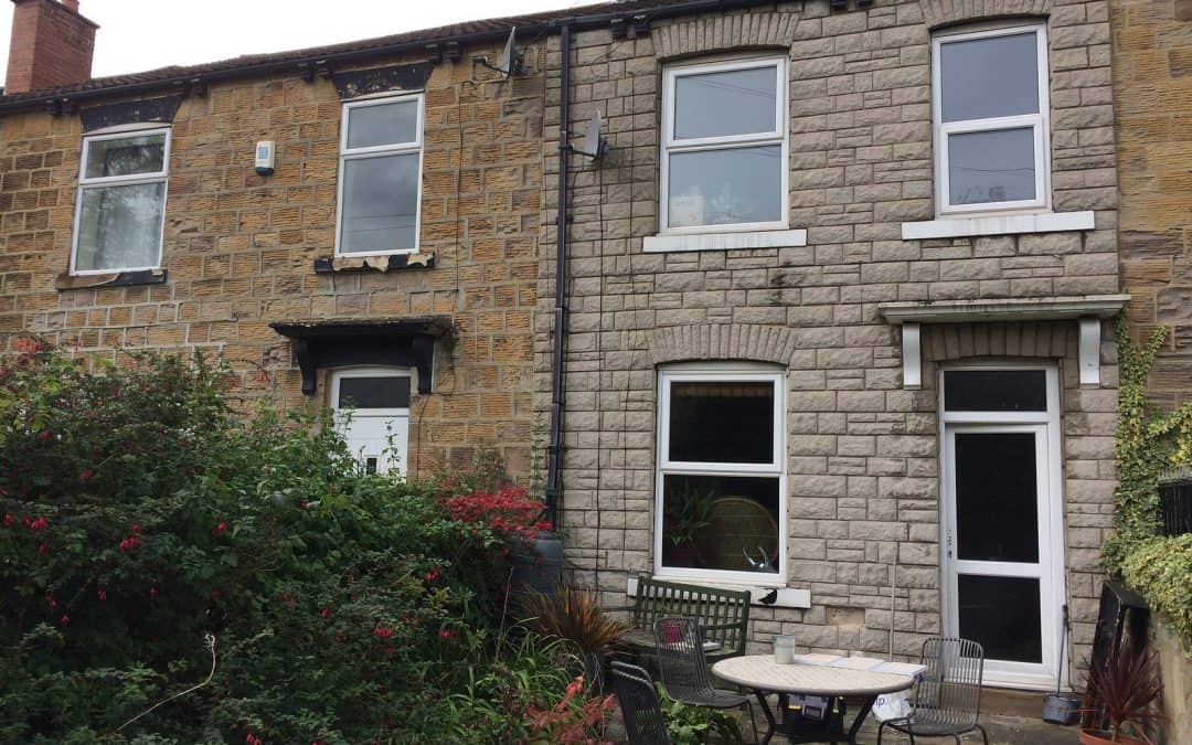 Lime render and pointing after cladding removed